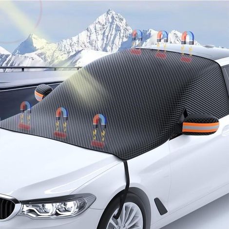 Couverture antigel pour pare-brise de voiture - 6 aimants - Fixation pliable - Protège de la neige, du verglas, de la poussière et du soleil - Orange (1/2)