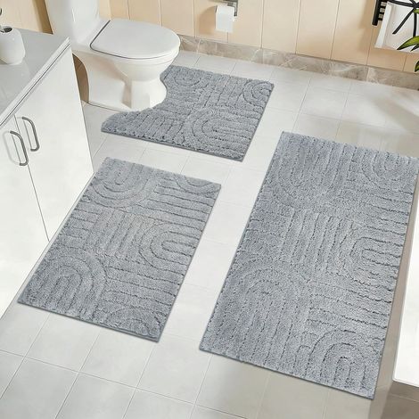 3 Tapis de Bain Microfibre Tapis Salle de Bain Absorbant Tapis de Bain Antiderapant Lavables Tapis Salle de Bain et Tapis Toilette de Douche, Baignoire, Décoration WC(Gris) (1/5)