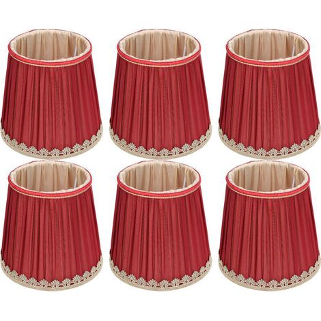 Petit abat-jour en tissu rouge vin bord doré, pour lustre de Table E14, applique murale (1/5)