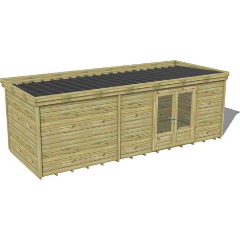 ABRI DE JARDIN bois traité 27mm, 7,4x2,6m, 20m2, Plancher