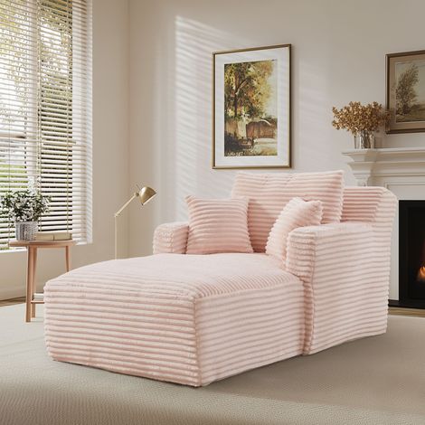 Canapé lit 3 en 1 méridienne et inclinable, velours côtelé confortable - Prêt à l'emploi, idéal petit espace - Couleur - Rose (1/5)