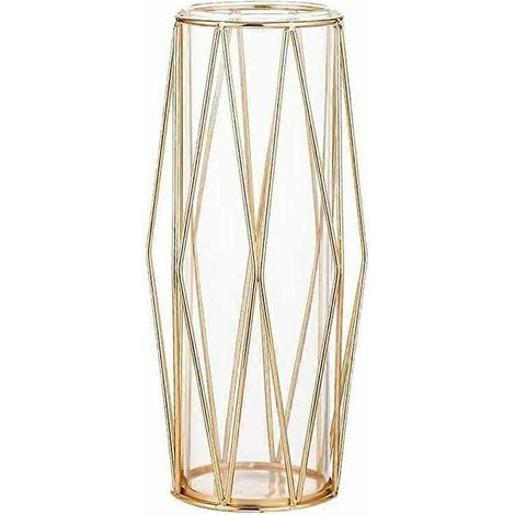 Vaasdecoratie voor de woonkamer: glazen vaas met metalen standaard, vazen voor bruiloften, thuiskantoor - goudkleurig (28 cm) (1/5)