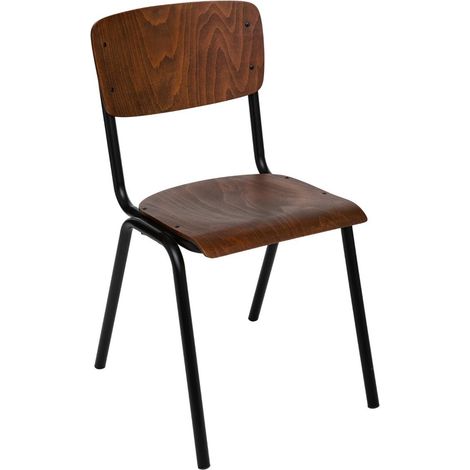 Lot de 4 chaises en fer et bois coloris marron - Longueur 46 x Profondeur 50 x Hauteur 81 cm (1/2)