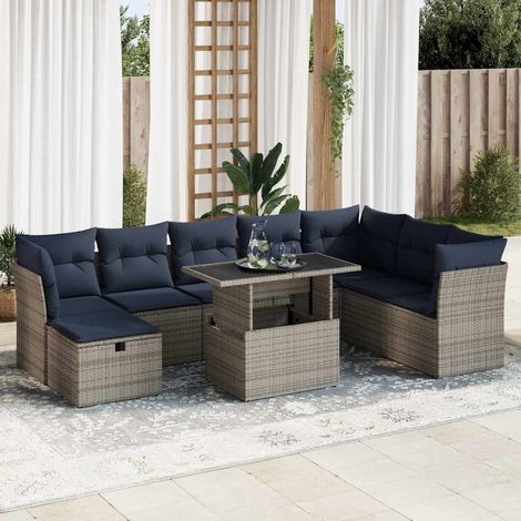 Set sofás jardín y cojines 9 pzas ratán sintético acacia gris vidaXL (1/5)