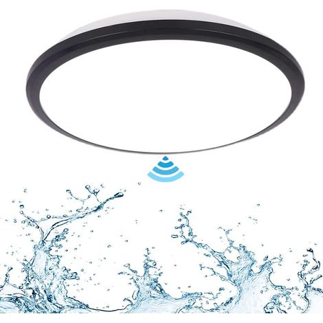 Plafonnier LED avec Radar Crépusculaire, 25W Noir Rond Plafonnier avec Détecteur de Mouvement 6000K, Ø30cm Ultra Mince Lampes Plates Plafonniers pour Couloir Escalier Véranda