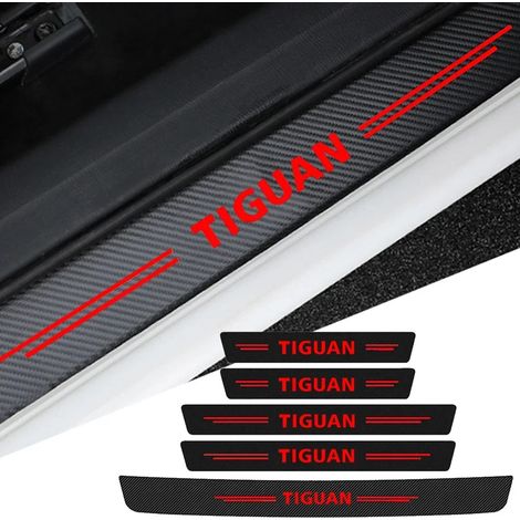 (5 pièces) Film de protection autocollant en fibre de carbone pour seuil de porte de voiture Tiguan,logo,bandes de pare-chocs,autocollants de protection de seuil (1/3)