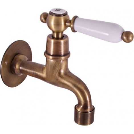 Robinet tap mural rétro laiton bronze avec poignée en céramique (1/3)