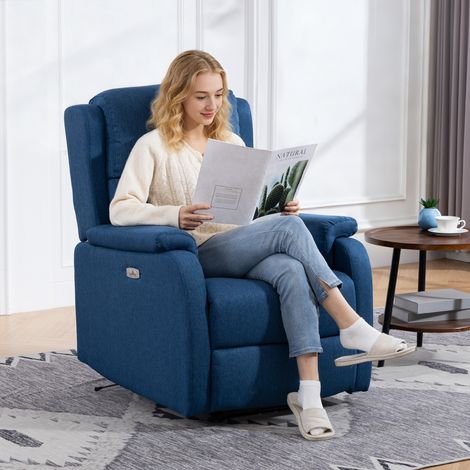 Fauteuil inclinable électrique avec repose-pieds, revêtement en tissu effet lin, 79 x 90 x 106 cm, gris foncé (1/5)