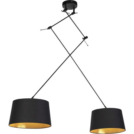 QAZQA Lampada a sospensione con paralume blitz - Moderno - Acciaio,Cotone - Nero - Cilindro/Oblungo/Tondo Max. 2 x Watt