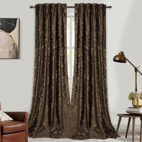 Rosnek Rideau Occultant en Velours avec Estampage Doré Isolant Thermique et Phonique 132x225cm Brun (Lot de 2) (1/5)