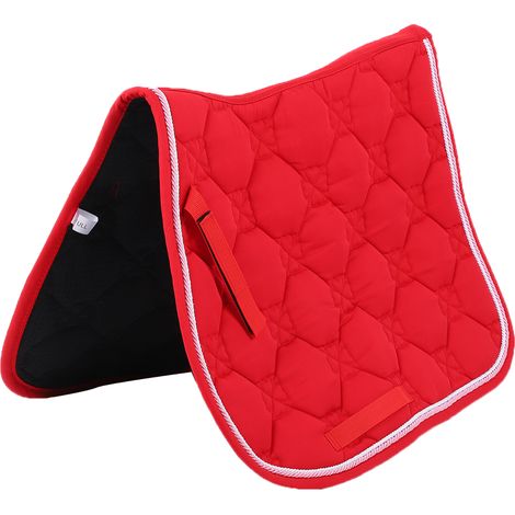 Tapis de selle pour cheval en coton doux, respirant et résistant, avec double corde en PP, poignée et sangle ventrale. Équipement rouge. (1/5)