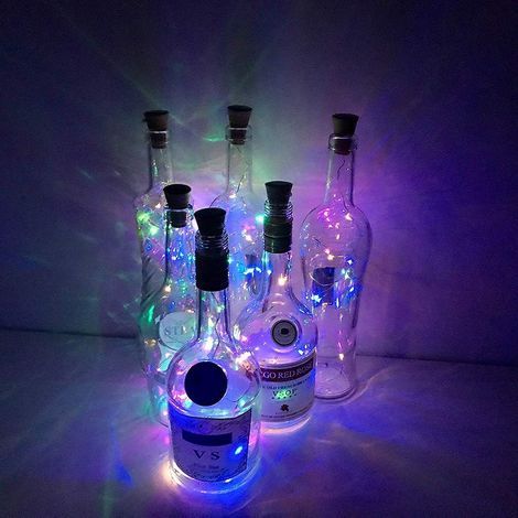 Lumières de Bouteille de Vin avec du Liège, 6 Pack 20 LED 6.5 Pieds (2M) Fil de Cuivre Argenté de Alimenté par batterie Lampe de Corde de Décor à la Maison pour la Fête D'anniversaire de Bricolage (1/5)