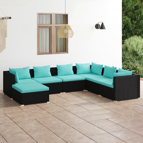 7-tlg. Garten-Lounge-Set mit Kissen Poly Rattan Schwarz (1/5)