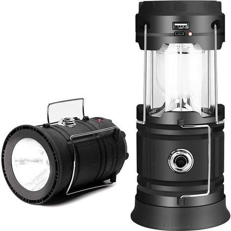 1 x Lampes de Poche Solaires pour Lanterne de Camping  Lampe de Tente Rechargeable USB Pliable, Éclairage LED D'urgence avec 2 Modes D'alimentation Prenant en Charge la Charge du Téléphone