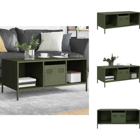 Table basse vert olive 101,5x50x43,5 cm acier laminé à froid - Table Basse - Tables Basses - Table D'appoint - Bout De Canapé (1/5)