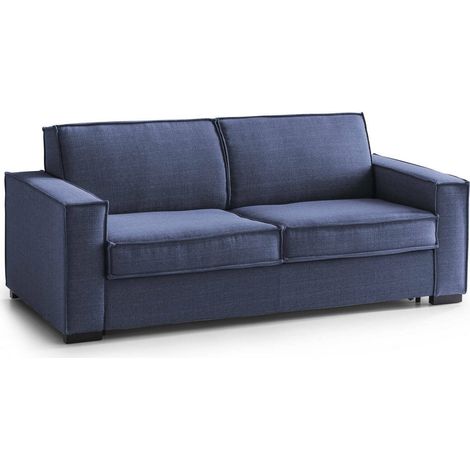 Dmora - Schlafsofa Daad, 3-Sitzer-Sofa, 100% Made in Italy, Wohnzimmersofa mit drehbarer Öffnung, aus gepolstertem Stoff, mit schmalen Armlehnen, Cm 200x95h90, Blau