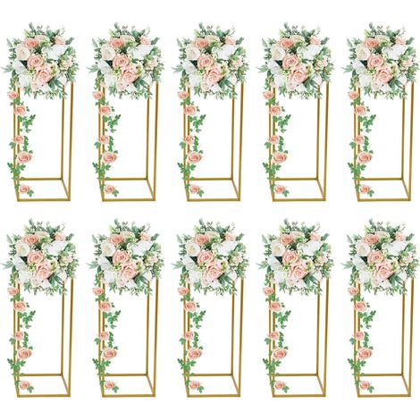 10Pcs Présentoir de fleurs pour le mariage, 23" Présentoir de fleurs en or, Présentoir de fleurs géométrique en métal pour le mariage, Présentoir colonne vase en métal pour les décorations de mariage, (1/5)