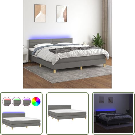 The Living Store Boxspringbett mit Matratze & LED Dunkelgrau 160x200 cm Stoff - Boxspringbett - Doppelbett - Bettenrahmen - Lattenrost - Matratze (1/5)