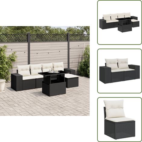Salon de jardin 6 pcs avec coussins noir résine tressée - Ensemble Salon De Jardin - Meuble Extérieur - Jardin Design - Mobilier Résistant Aux Intempéries - Chaise Lounge (1/5)