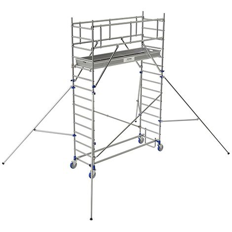 Tubesca Comabi – Échafaudage roulant 1 plateau – Hauteur de travail max 4.85m – 4 pieds réglables – Garde-corps monobloc – 26403730