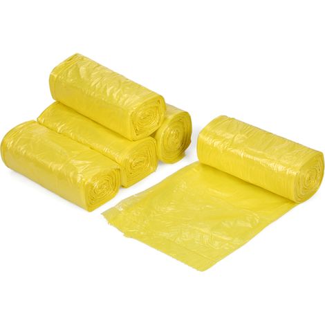 Sacs poubelle extra résistants 45×50 cm – Lot de 5 rouleaux (100 sacs), PE écologique, noir/jaune