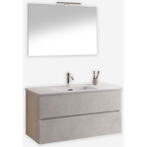 Mobile bagno sospeso con specchio e lavabo Orizon 100 - Grigio chiaro