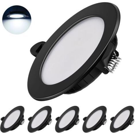 Spot encastrable LED ultra plat 230V - Lot de 6 spots encastrables 7W Spots de plafond énergétique Spots encastrables IP44 pour salle de bain cuisine salon (Noir,6000K) [Classe énergétique F]-Muntra (1/4)