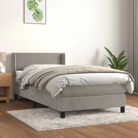 Cama box spring con colchón terciopelo gris claro 80x200 cm (1/5)