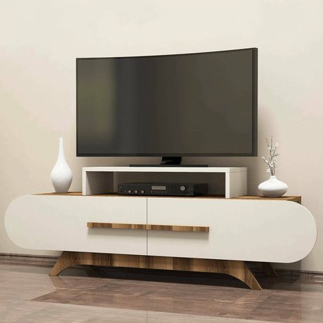 TV-Schrank Nesatm, ein Regal, 2 Türen, ein Fach, 145x37x50h cm Nussbaum braun (1/4)