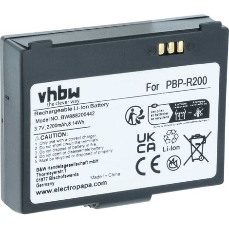 vhbw 1x Battery compatible with Bixolon SPP-R300, SPP-R200/II, SPP-R400 Printer Copier Scanner Label Maker (2200mAh, 3.7 V, Li-Ion) (1/4)