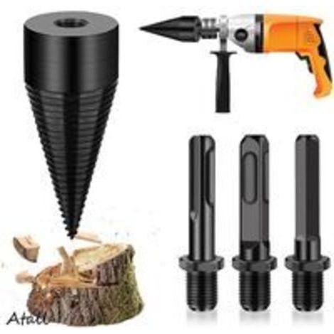royaluxe -42mm Foret de Fendage de Bois, 4PCS Fendre Buches Bois Set avec 3 Poignées de Forage, Fendeuse de Bches pour Machine à Bois de Chauffage, Perceuse Vis Cne Fendeuse de Bches Facile à Fendre (1/5)