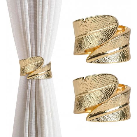 Set mit 2 metallenen Gardinenclips in Federform, klassische goldene dekorative Gardinenclips