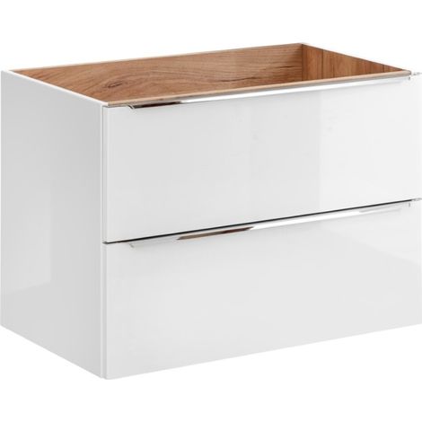 Mobile sottolavabo NALYA 80 cm – Bianco lucido e rovere chiaro – Design sospeso moderno