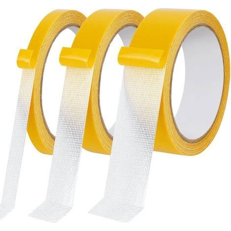 Lot de 3 rouleaux de ruban adhésif double face en tissu très résistant, multifonctionnel, double face, 3 cm/2 cm/1 cm x 10 m (1/5)