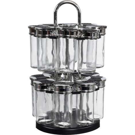 Carrousel à Épices Rotatif 16 Pots 2 Étages Noir (1/5)