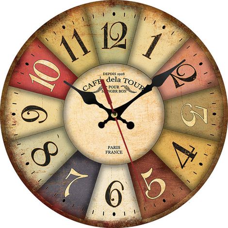 30cm Horloge Pendule Murale en Bois Shabby Style Rétro (1/5)