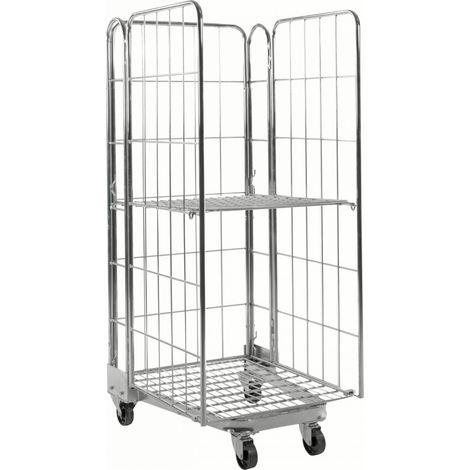Kongamek Rollcontainer verzinkt 800x730x1910mm stapelbar mit Gitterboden und 3 Gitterwänden ohne Bremse