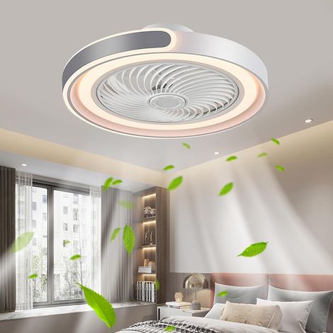 Plafonnier rond avec ventilateur, plafonnier avec application à distance, 6 vitesses, silencieux, réversible, LED à intensité variable et minuterie, pour salon, chambre à coucher, bureau, 3000 K-6500 (1/5)