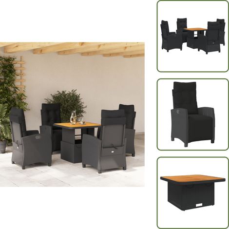 Cojines para sillas - vidaXL Set de muebles jardín 5 pzas con cojines ratán sintético negro - Muebles al aire libre