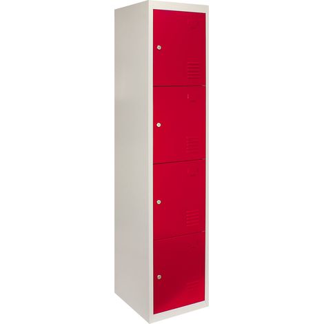 Monster Schließfachschrank 4-türig Spind Metallschrank Stahlschrank Umkleideschrank Schrank Locker Stahlspind Fächerschrank Aufbewahrung Turnhalle Schließfach Kleiderschrank 180cm x 38cm x 45cm Rot