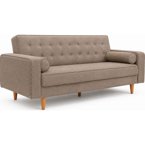 Home Heavenly® - Sofá cama PYNKIE, convertible en cama de matrimonio, capitoné moderno con cojines, 214x82x85 cm. Color: Beige (1/5)