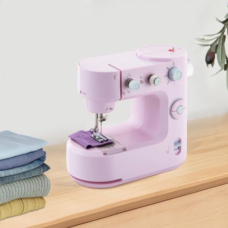 Machine à coudre pour débutants, petite machine à coudre à la maison, Lin, corde, denim commun, bricolage, 26,5  13  22,5 cm (Rose)