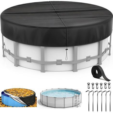 Bache Piscine Ø 365,pour Bassins 320-363cm,Couverture Piscine avec Cordon Serrage et Ancrages Terrestres,Bâche Protection pour Piscine,Protection UV,Antipoussière,pour Piscines Hors-Sol et Trampolines (1/5)
