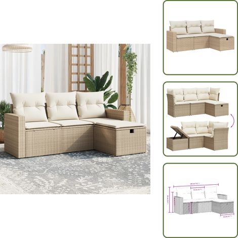 Salon de jardin avec coussins 4 pcs beige résine tressée - Ensemble Salon De Jardin - Salon De Jardin Extérieur - Mobilier De Jardin - Chaise Longue - Table Basse (1/5)