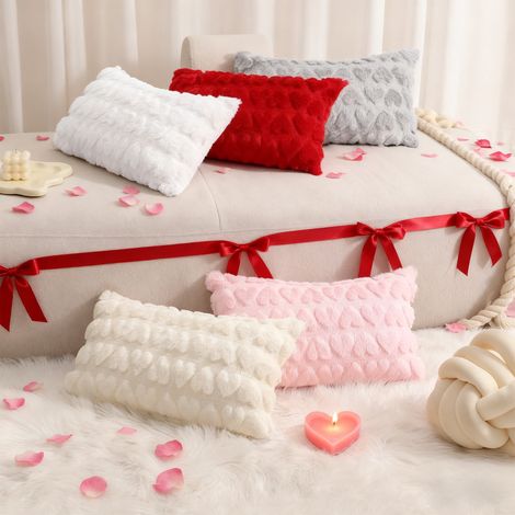 Housse De Coussin - Coeur 3D Matelassé - Blanc - 50 x 30 cm - Pour Canapé Salon Chambre - 1 Pièce (1/5)