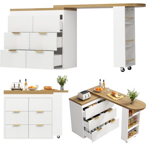 Îlot de cuisine avec 6 tiroirs, anti-bascule, multifonctionnel 360° (1/5)