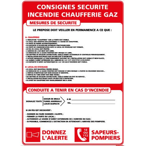 PANNEAU CONSIGNES SECURITE GAZ (A0553) - Adhésif - 300 x 420 mm