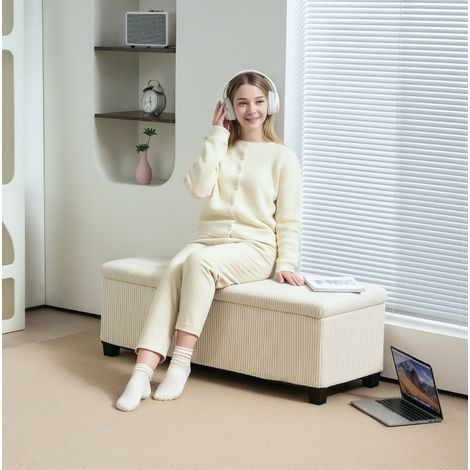 Panca contenitore 112x42x40 cm beige, vano 84 L, poliestere, piedi in acciaio MEUBLIV (1/5)