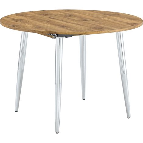 Mesa de comedor redonda extensible de MDF y metal, 107-137 cm, color madera (1/5)