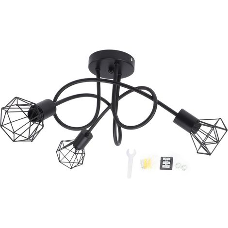 Lustre LED Moderne [Suspension Luminaire] Plafonnier à Cage Métallique E14 85‑265V Blanc/Noir pour Cuisine Fermière Salon Restaurant